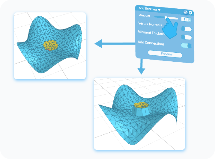 Add Thickness to the selected region with the Amount feature